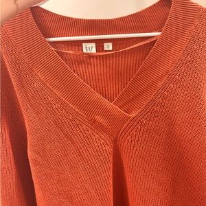 GAP Women's V-Neck Sweater Dress - Rust Orange